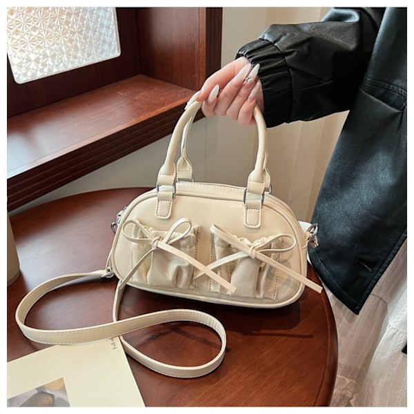 Plisserad Rosett Tote Boston Väska Dam Trendig Fashionabel Crossbody Väska Textur Kudde Väska