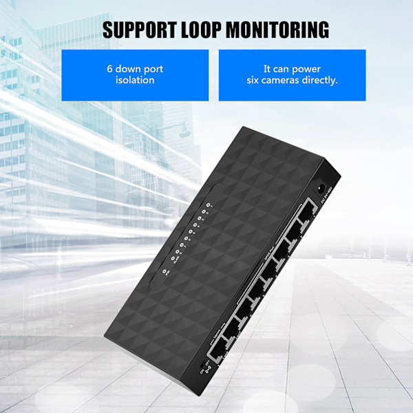 Mini 8-port SPOE 10/100Mbps Ethernet-nätverksswitch DC 15V 6A 90W AP trådlös