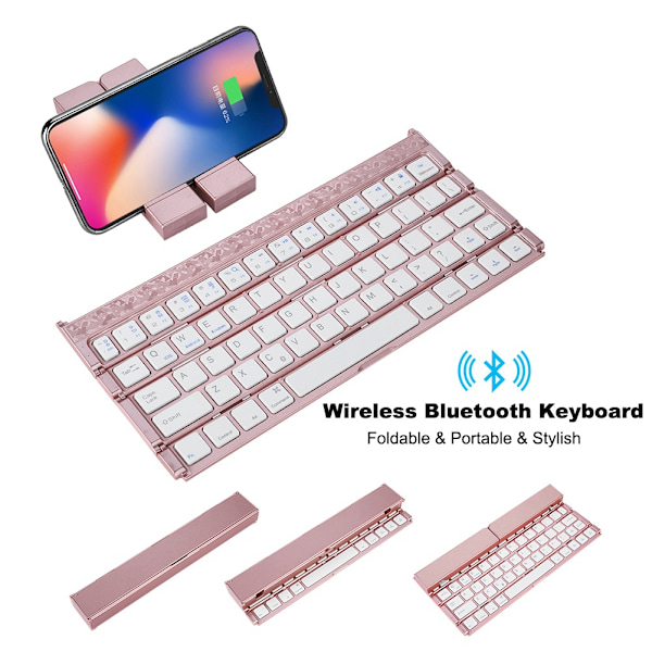 Universal Foldbar Trådløs Bluetooth Tastatur til Windows/Android/IOS Tablet Rose Gold