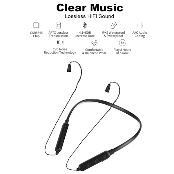 Trådløs Bluetooth-kabel 8 timers afspilning/100 timers standby Bluetooth-kabel til Sennheiser - CSR8645