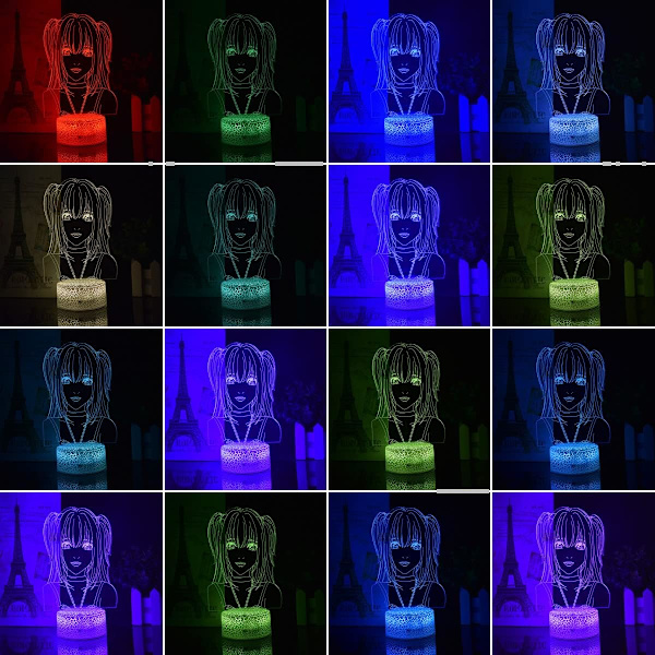 Misa Amane 3D Illusion LED Lys MisaMisa Anime Figur Nattelys Kreativ Sød Pige Soveværelse RGB Skrivebordslampe Feriefejring (Lava Base)