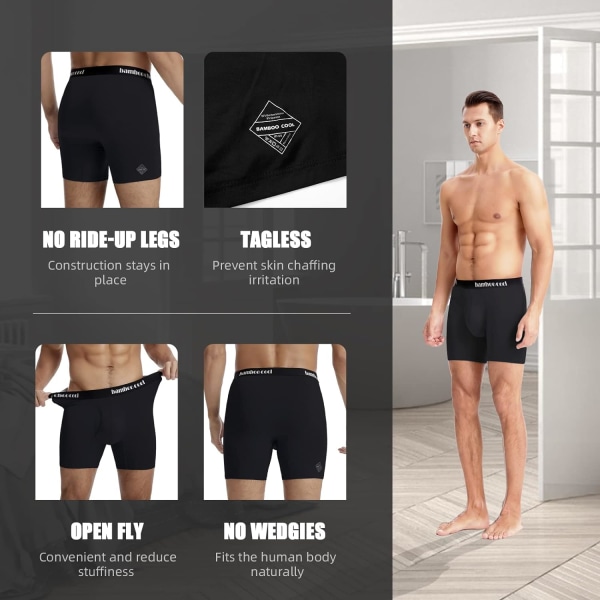 Menu2019s Underbukser Boxer Briefs med Gylp Blød Komfortabel Åndbar Underbukser til Mænd Multipack Black 3XL