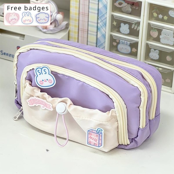 Söpö Esteettinen Penaali Kawaii Penaali Kawaii-merkeillä Suuri Penaalipussi Preppy Tarvikkeet purple