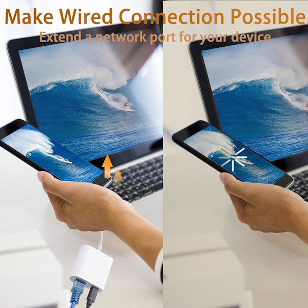 Lightning till Ethernet-adapter med laddning, [Apple MFi-certifierad] RJ45 till Lightning Ethernet LAN-nätverksadapter, stöder 100 Mbps höghastighetsethernet