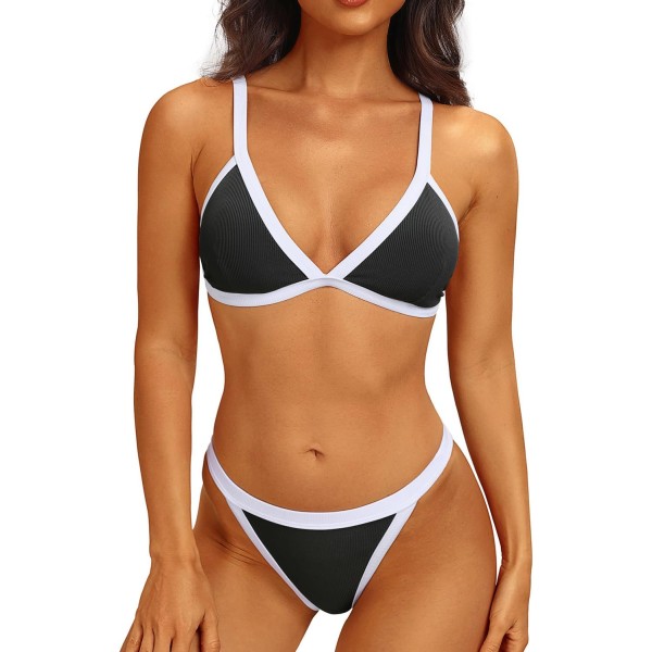 WJSM Dam Triangle Bikini Set Halter Tvådelad Sexig Baddräkt String Slipsidobaddräkt Black White XL