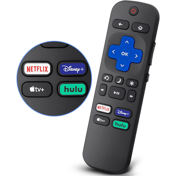 Fjernkontroll for Roku-TV, kompatibel med TCL Roku/Hisense Roku/Onn Roku/Sharp Roku Series Smart-TVer (ikke for Roku Stick og Box) Black