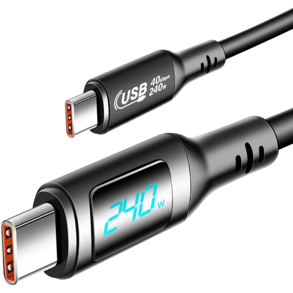 USB C till USB C-kabel 5A PD240W LED-displaykabel Snabbladdning Typ C-telefonladdare Sladd 40 Gbps Datakabel Snabbladdning 1M