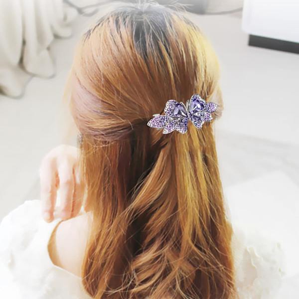 Kristall Rhinestones Hårklämma Fransk Hår för Kvinnor Liten Hårnål för Mamma Fjäril Hårklämmor Purple
