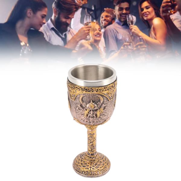 Nordisk Viking Goblet Retro Resin Rustfritt Stål Ølkrus for Cocktailer Whisky Rødvin