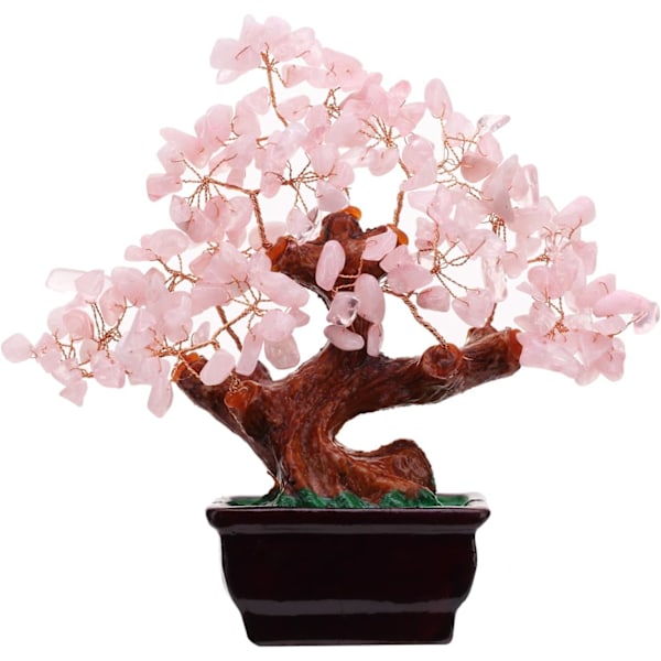 Feng Shui Naturlig Rosa Kvarts Krystall Penger Tre Bonsai Stil Dekorasjon for Velstand og Lykke