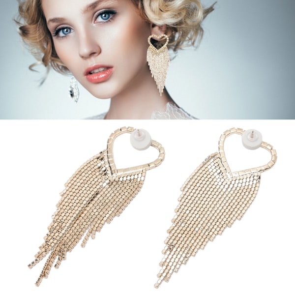2 stk Hjerteformet anheng dinglende øredobber legering rhinestone lange frynse øredobber smykker for kvinner jenter gull