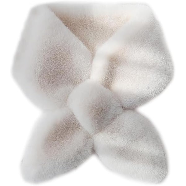 Dam Scarf med Falsk Pälskrage Vinterhalsduk Halsvärmare Shrug Trendig Scarf för Vår Höst White