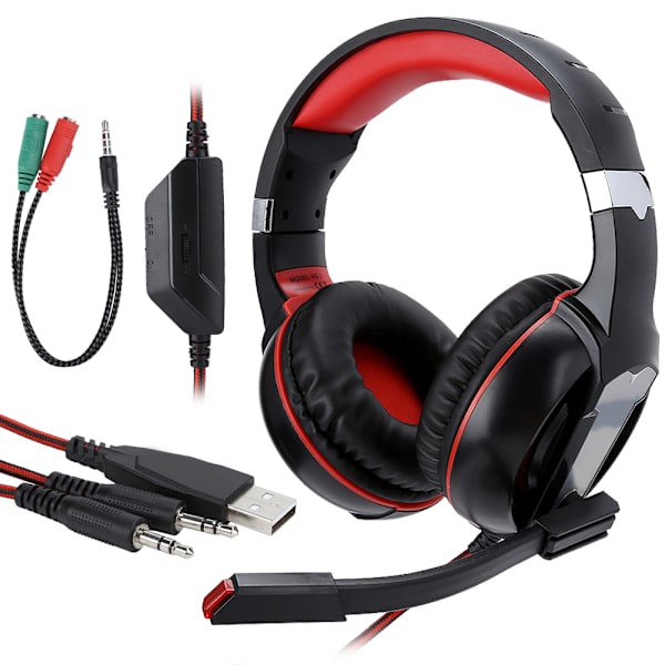 HG‑2 Gaming Headset Kablet On‑Ear Hodetelefoner Subwoofer Stereo med LED Mikrofon for PS4