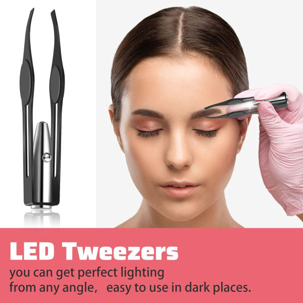 4 kpl pinsetit LED-valolla karvanpoistolla valaistut pinsetit meikkipinsetit kevyillä työkaluilla miehille naiset, musta