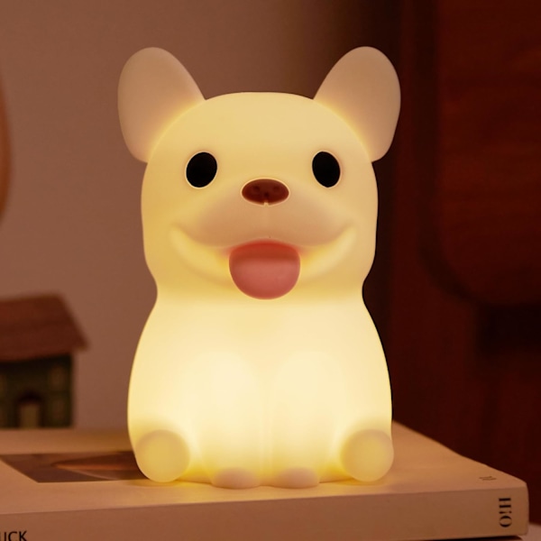 Gave til børn, natlampe til børneværelset, sød silikone hundelampe til børn, fransk bulldog blød silikone børnenatlys USB LED touch-lampe til børneværelset