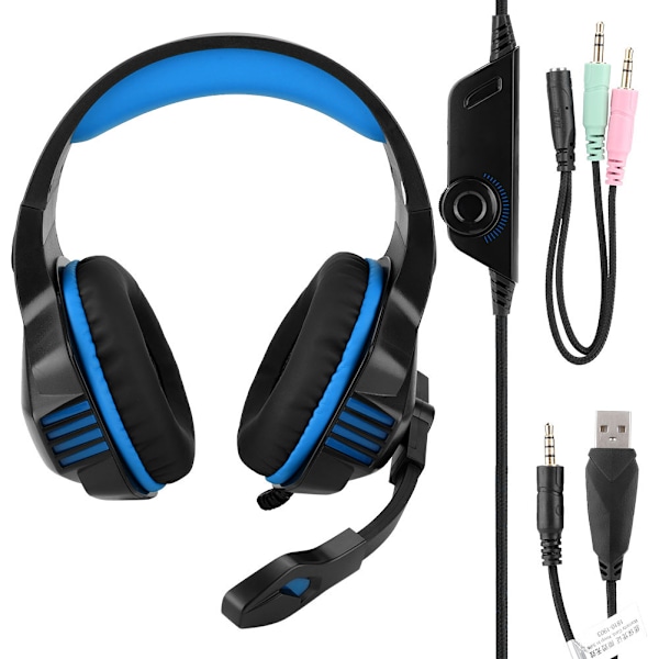 Trådbindna stereo brusreducerande spelheadset med mikrofon för PS4/Xbox/PC/Mac/iPad (blå)