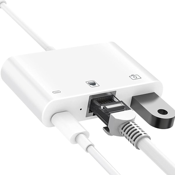 [Apple MFi-certificeret] Lightning til RJ45 Ethernet-adapter, 3 i 1 USB til Lightning-adapter med opladningsport og RJ45 Ethernet-port