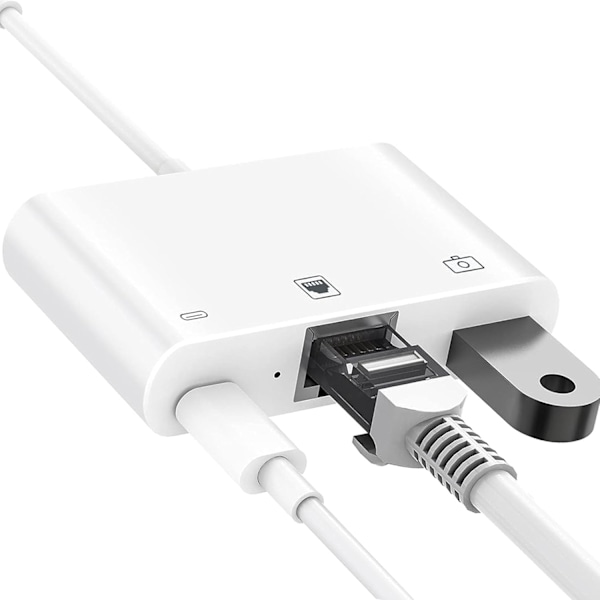 [Apple MFi-certifierad] Lightning till RJ45 Ethernet-adapter, 3-i-1 USB till Lightning-adapter med laddningsport och RJ45 Ethernet-port