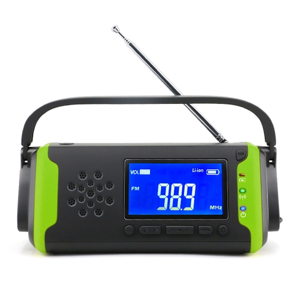 MD‑097 Solardriven handvev FM väderradio utomhus nödladdare med ficklampa grönJP  version