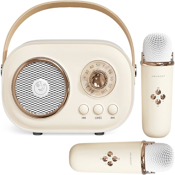 Gul Mini Karaoke-maskin för barn, bärbar Bluetooth-högtalare med 2 trådlösa mikrofoner, retrohögtalarset stereoljud förbättrat