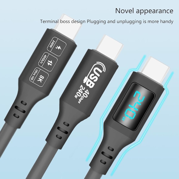 USB C till USB C-kabel 5A PD240W LED-displaykabel Snabbladdning Typ C-telefonladdare Sladd 40 Gbps Datakabel Snabbladdning 1M