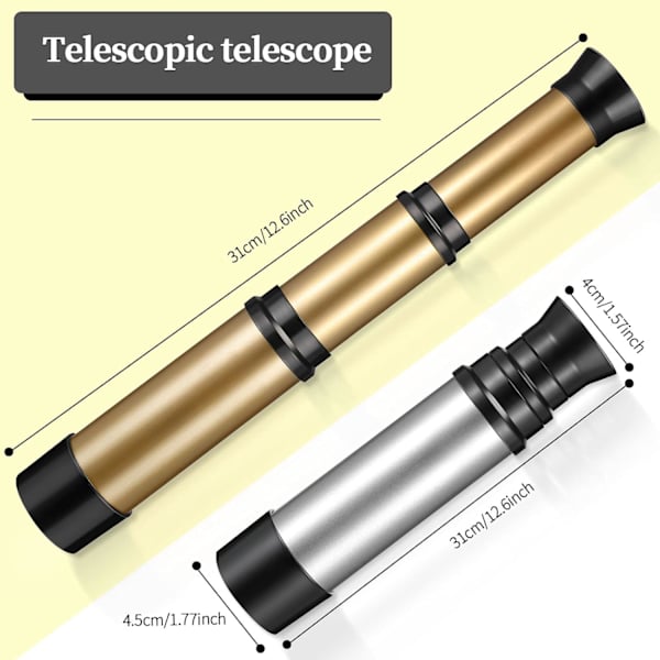 2 kappaletta merirosvoteleskooppia Spyglass Pirate Telescope Toys Kids Vintage Mini Telescopes Toy juhlatarvikkeisiin Halloween-koristeluun, hopea, kulta