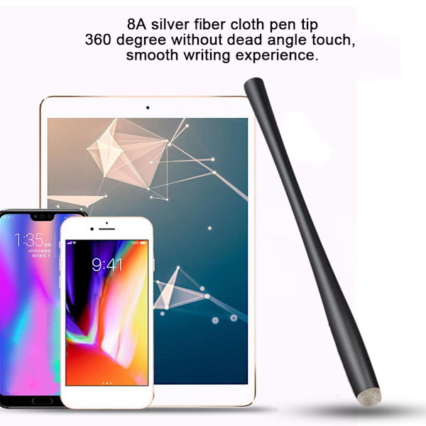 W3L Slim Body MultiFunction Stylus Touch Screen Drawing Pen 8A Silver Fiber Cloth Pen Tip(Svart)