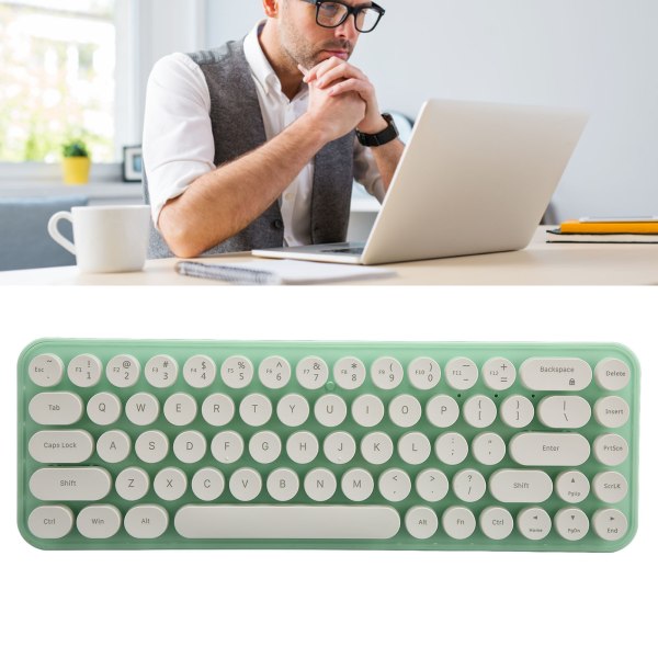 Langaton näppäimistö ja hiiri -yhdistelmä, Mini Portable Retro Silent 2.4G Wireless 68 Keys Office Keyboard Mouse Set White Green