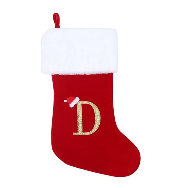 JUSTUP Jule Alphabet Strømper Myk Plysj Monogram Jul Rustikk Personlig Strømpe Brodert Dekorasjon for Dekor (Bokstav D)