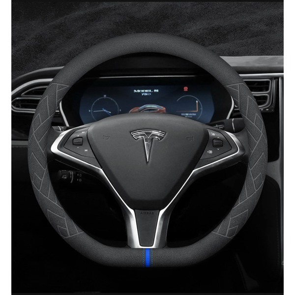 Passar till Tesla ModelS ModelY ModelX Model3 vinterrattsskydd - D-formad mocka blå justering standard - Tesla standard - 36cm/1 packa