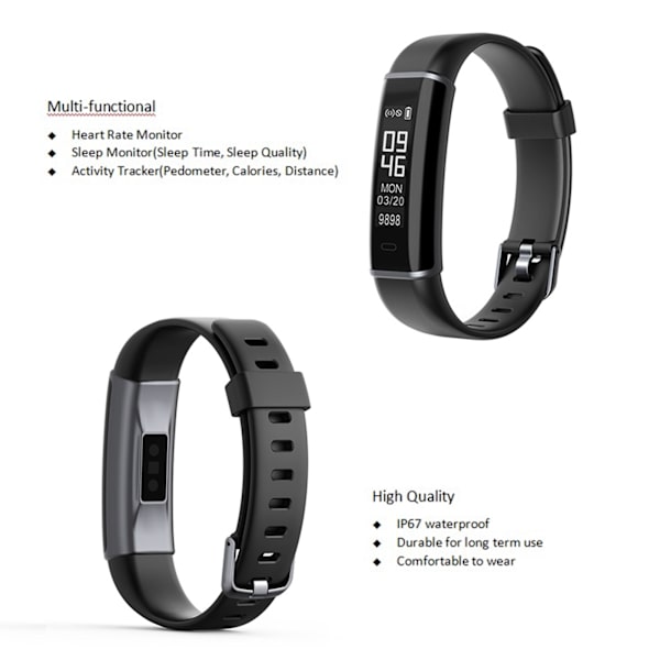 ID130 Smart Bluetooth Sportsarmbånd Fitness Tracker Matched Med APP Sort