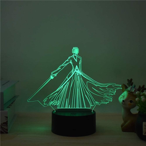 3D Illusionslampa Nattlampa LED Anime Cartoonfigur Kurosaki Ichigo led lampa Anime Kurosaki Ichigo Actionfigur Touch (7 Färger Touch-stil)