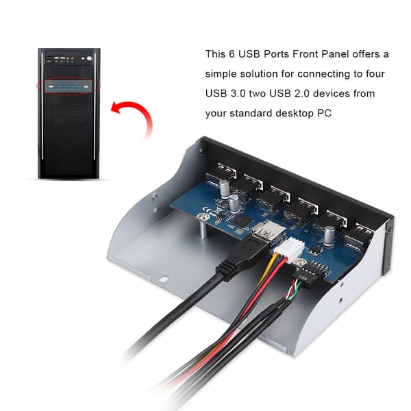 VBESTLIFE 4 USB3.0 + 2 USB2.0 Metall Diskettstasjon Frontpanel Hub Utvidelse SATA Strømadapter