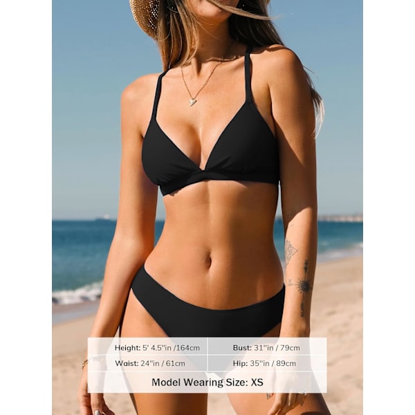 WJSMBikini Set naisille Kaksiosainen uimapuvut V-kaula-aukko matala nousu ristikkäin selkä itse solmittavat spagettihihnat Black M