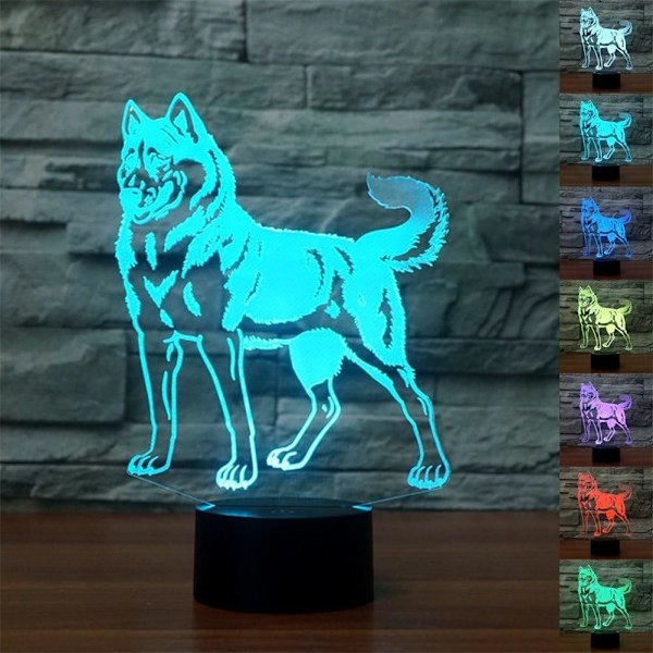 3D LED Vild Ulv Optisk Illusion Natlampe, 7 Farveskift Touch Switch USB Drevet Soveværelse Dekoration Bordlampe