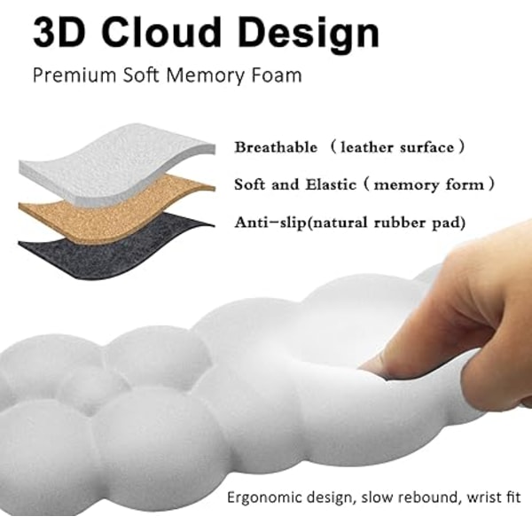 Ergonomisk tangentbordsmatta och musmatta set med molnformad design - Söta skrivbordstillbehör white