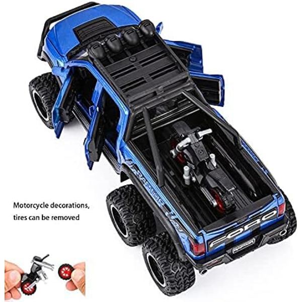 SASBSC Legetøjs Pickup Trucks til drenge F150 Raptor Diecast Metal Modelbil med lyd og lys til børn i alderen 3 år og opefter BLÅ
