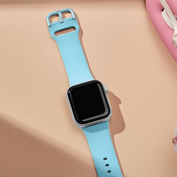 Apple watch mjuk silikon Sportarmbandsersättningsrem, lämplig för hela serien av Iwatch（Ljusblå 42/44/45mm）