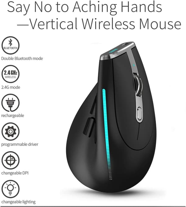 Trådløs Bluetooth Ergonomisk Vertikal Mus Programmerbare Tilpassede Knapper Indbygget Hukommelse USB Computermus til Kontor Spil Højre Hånd PC Mus