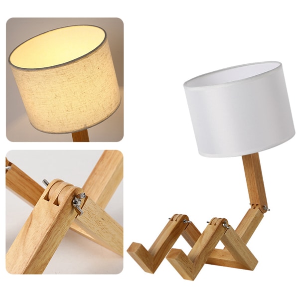 Nattbordslampe i tre, justerbar, sylindrisk, for soverom, stue, kontor, 12W trefarget lyspære, EU-plugg 8031 Beige