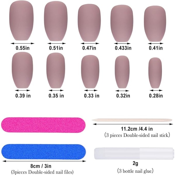 72 stk. Nude Pink Matte Falske Negle Fuld Dækning Kiste Falske Negle Tips med Neglelim, Neglefiler, Træpinde til Kvinder Piger DIY Negle Gunst