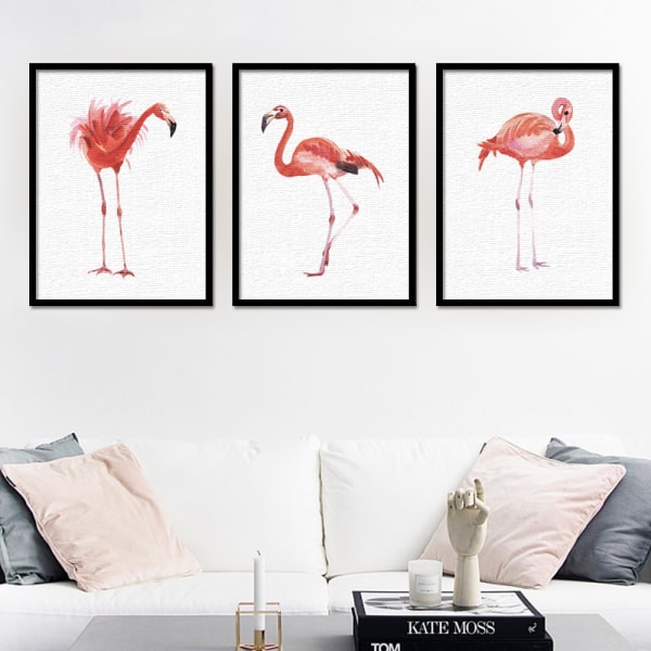 Wekity Flamingo Väggkonst Canvas Tryck Affisch, Enkelt Mode Vattenfärg Konst Ritning Dekor för Hem Vardagsrum Sovrum Kontor och Barnrum (S