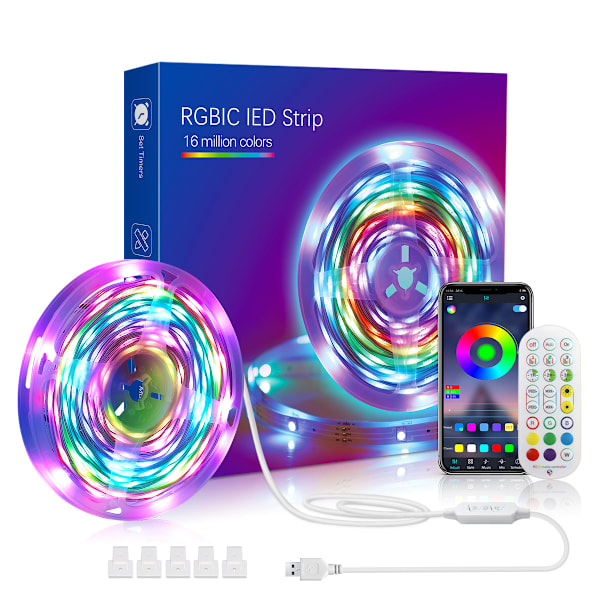 24,6ft/7,5 meter LED-striplys, musik synkroniserende farveskiftende RGBIC LED-striplys indbygget mikrofon, Bluetooth-app-styrede LED-lys reb lys