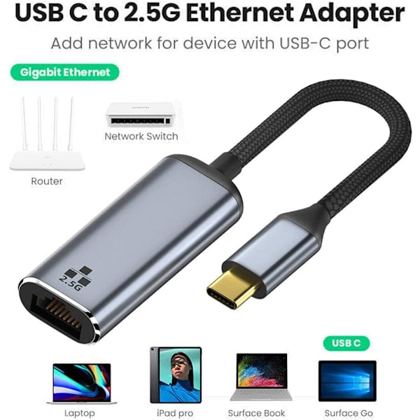 USB-C Typ-C USB3.1 till 2500Mbps 2.5Gbps GBE Gigabit Ethernet Nätverks-LAN-kabeladapter för bärbar dator