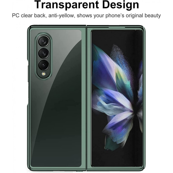 För Samsung Galaxy Z Fold 3 2021, transparent hårt PC-fodral gult reptåligt galvaniserat skyddsfodral för Samsung Ga