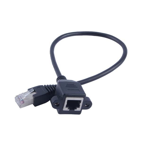 30cm RJ45 Han til Hun Skrue Panelmontering LAN Ethernet Netværksforlængerkabel