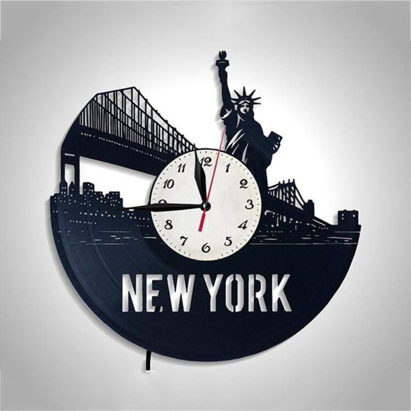 Musikvynil väggklocka - New York City LED-ljus väggklocka - Vinylklocka - Vardagsrumsväggdekor - Unika presenter till musikälskare