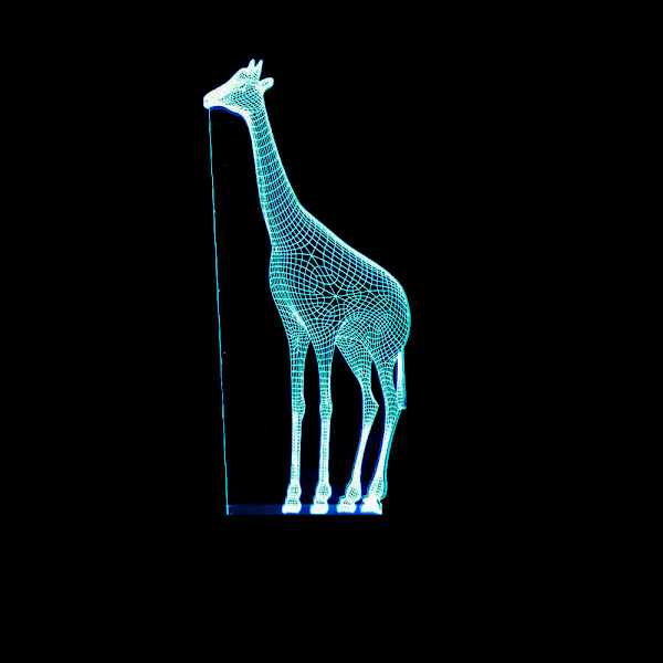 3D LED optisk illusjon akryl nattlys med fjernkontroll og smart touch 7 farger endring（giraff）