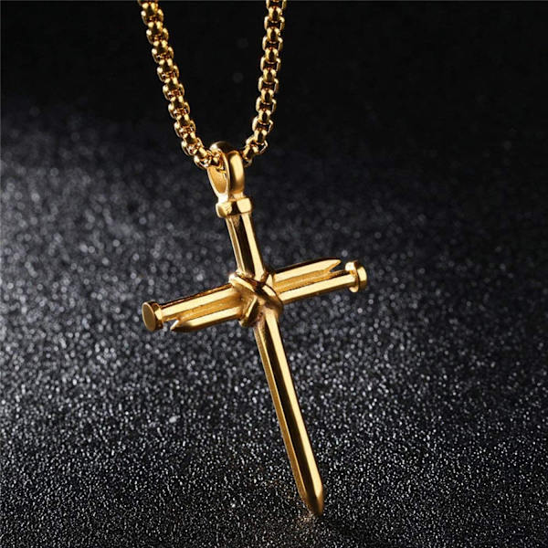 Korshänge för män Korshänge STYRKA Bibelvers Halsband i rostfritt stål Nail Gold Cross