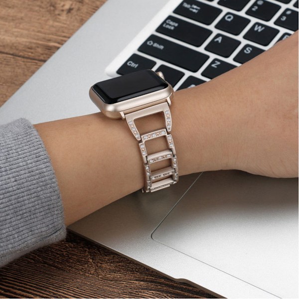 Bling-remme til Apple Watch 38/40/41mm - Moderigtigt armbånd i rustfrit stål med diamanter til iWatch - Kompatibel med Apple Watch Series 8, 7, 6, 5, 4, 3, 2 og 1